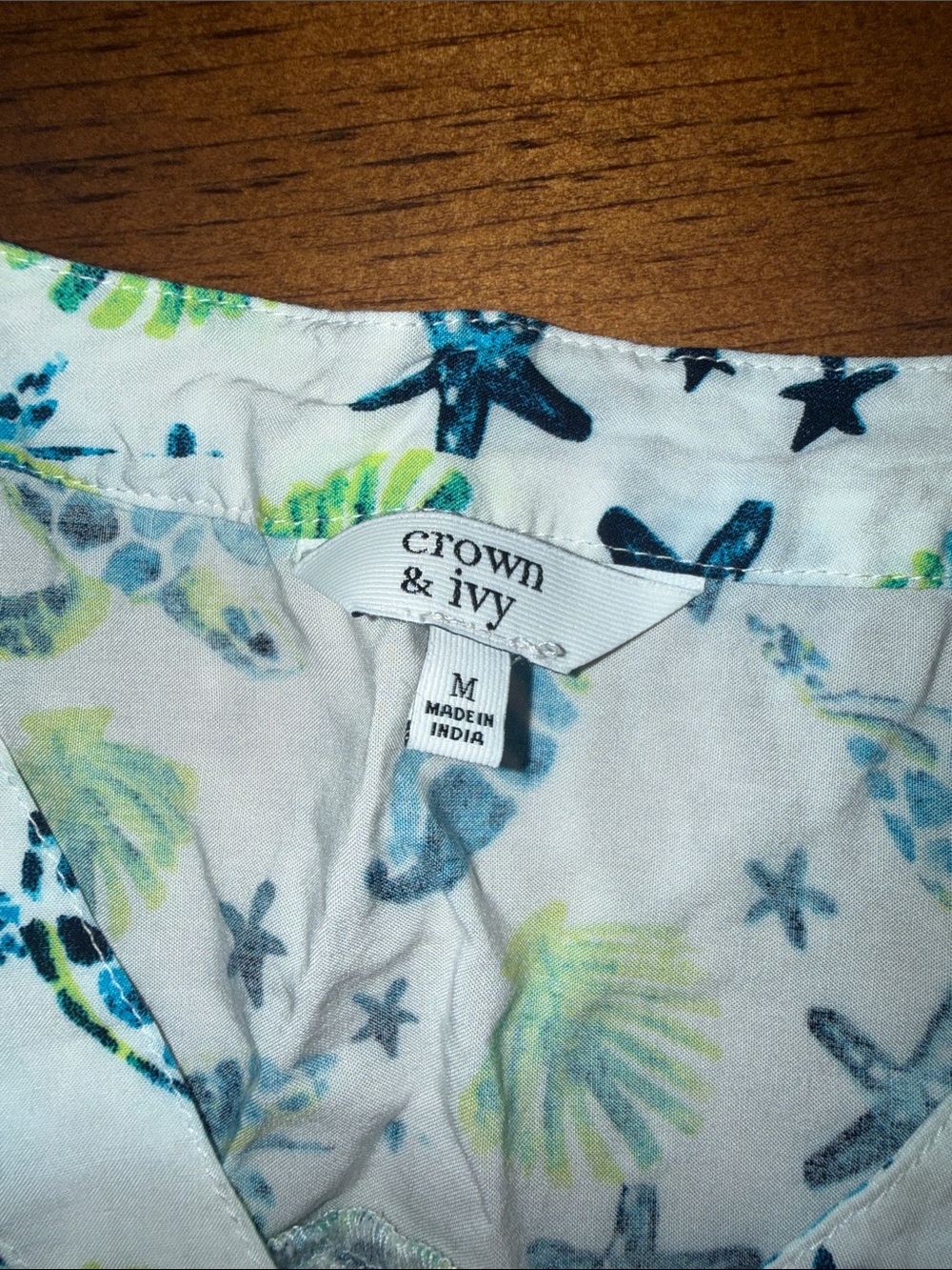 crown & ivy White Blouse with Blue and Green Nautical Print - Picture 2 of 6